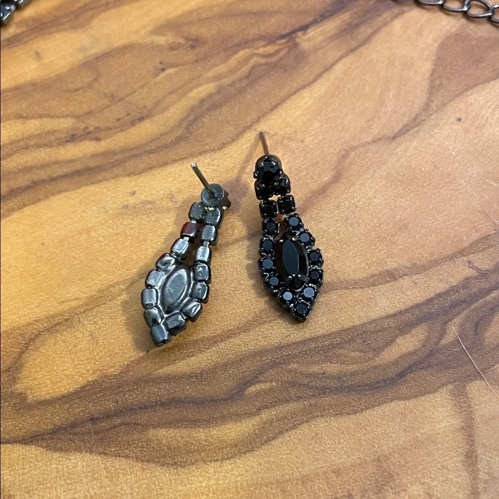 Vintage Black Crystal Necklace and Earring Set